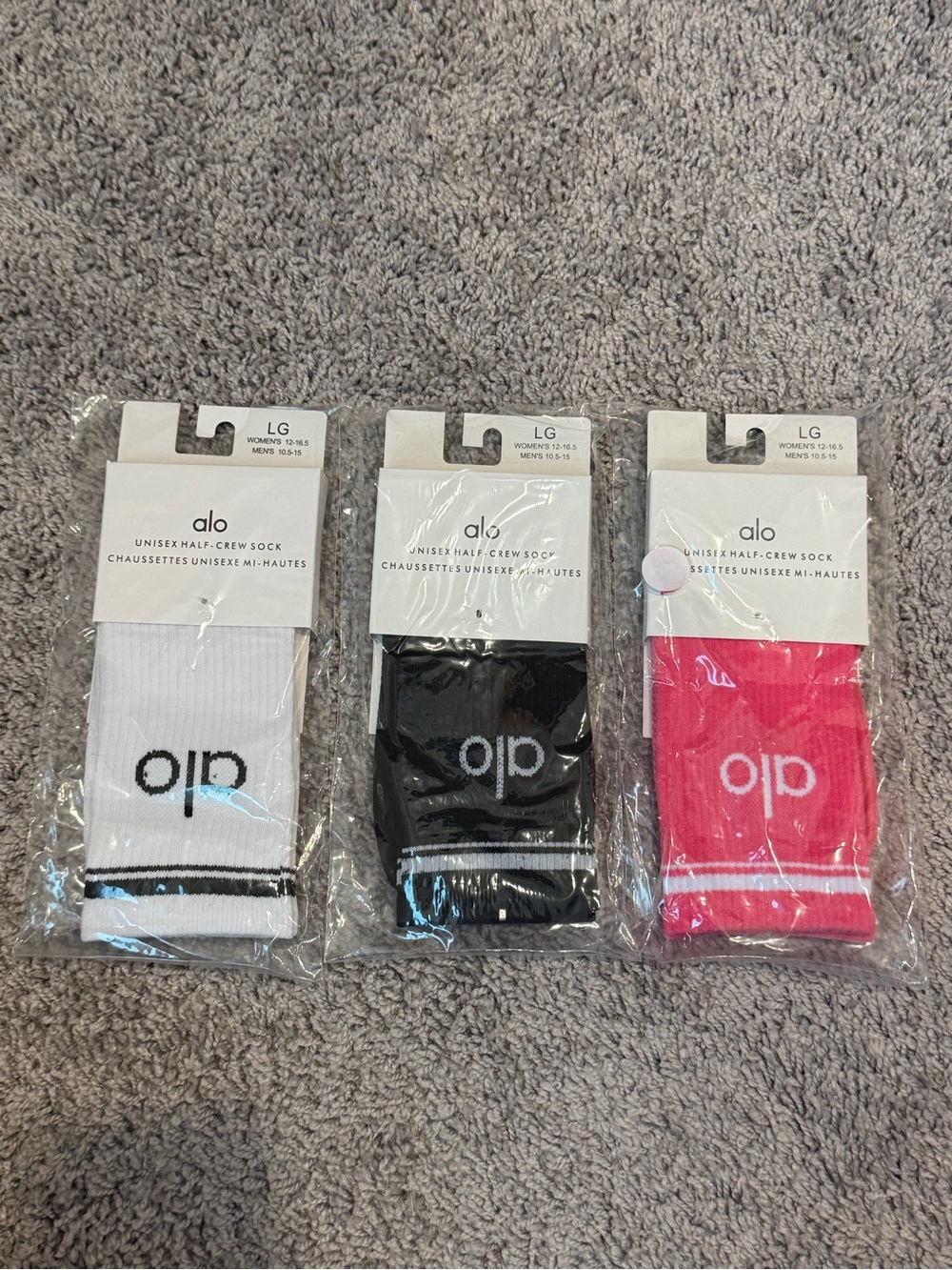ALO Yoga Unisex Half-Crew Socks in White, Black & Pink